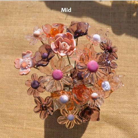 Broche Vintage Murano Décor Bouquet De Fleurs - Bijou Ancien Occasion, Détails Imperfections En Description