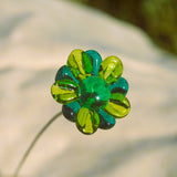 Marguerite jaune, bleue et verte  - Tige de fleur individuelle en verre de Murano