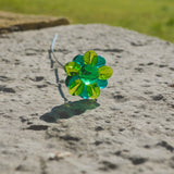 Marguerite jaune, bleue et verte - Tige de fleur individuelle en verre de Murano