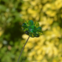 Marguerite jaune, bleue et verte - Tige de fleur individuelle en verre de Murano