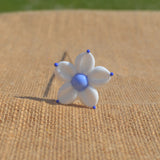 Lorea Bleue et blanche - Tige de fleur individuelle en verre de Murano